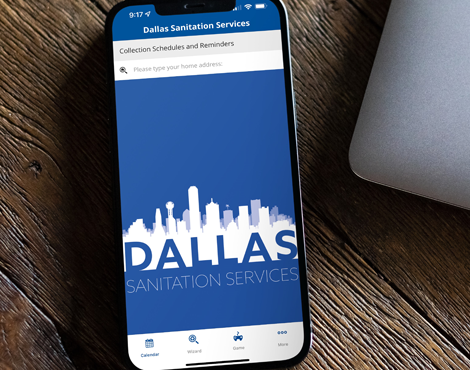 Phone showing the Dallas Sanitation Services app
